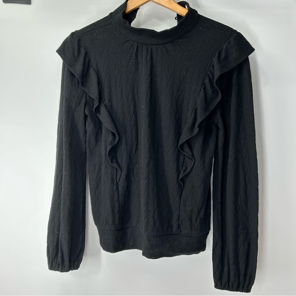 LOFT Black Ruffled Sweater